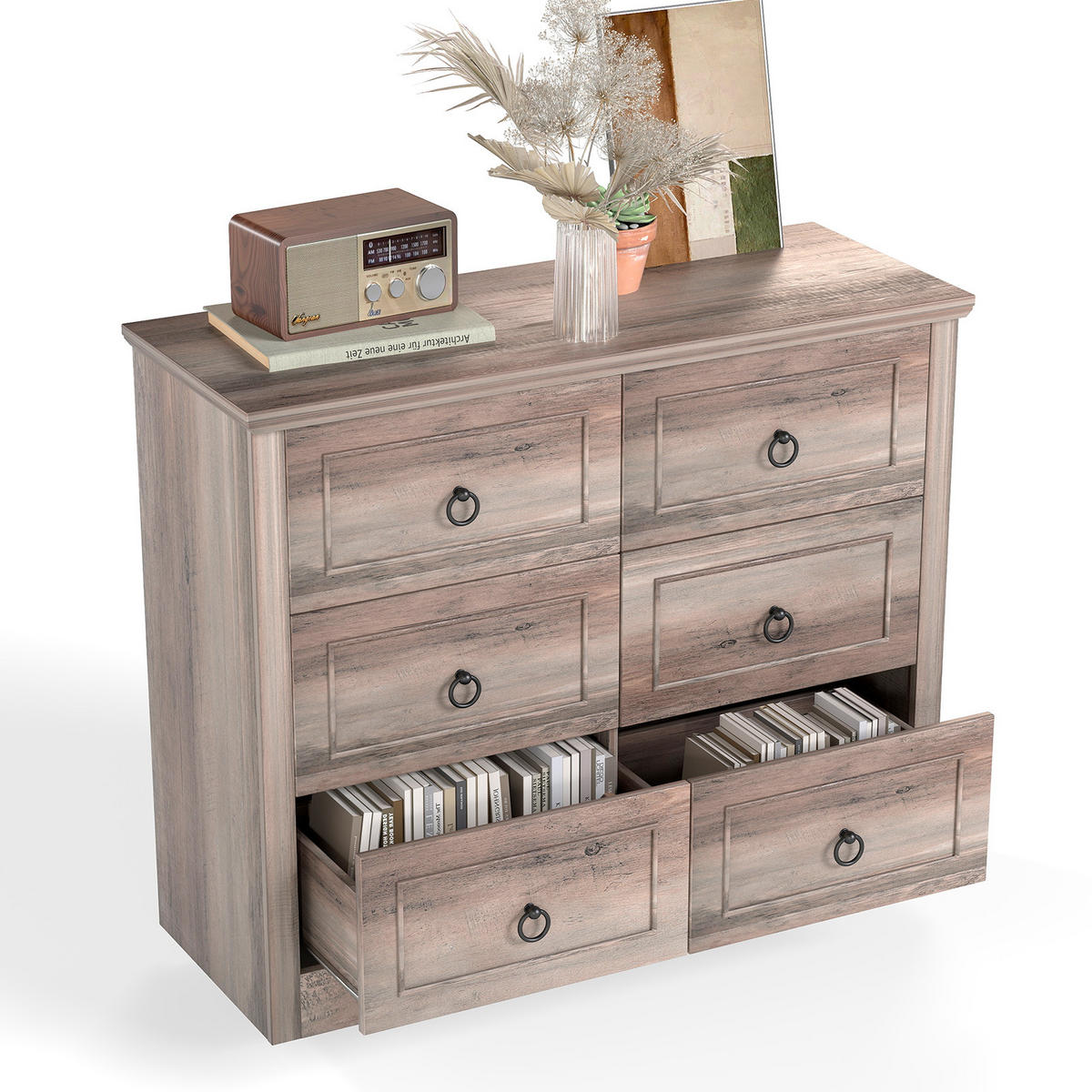 KOMMODE Rustikal 6 Schubladen – Freistehende MDF-Kommode mit Kippschutz, 102 × 40 × 85 cm, Grau - Wildeiche, Holzwerkstoff (102/85/40cm) - Ej. Life