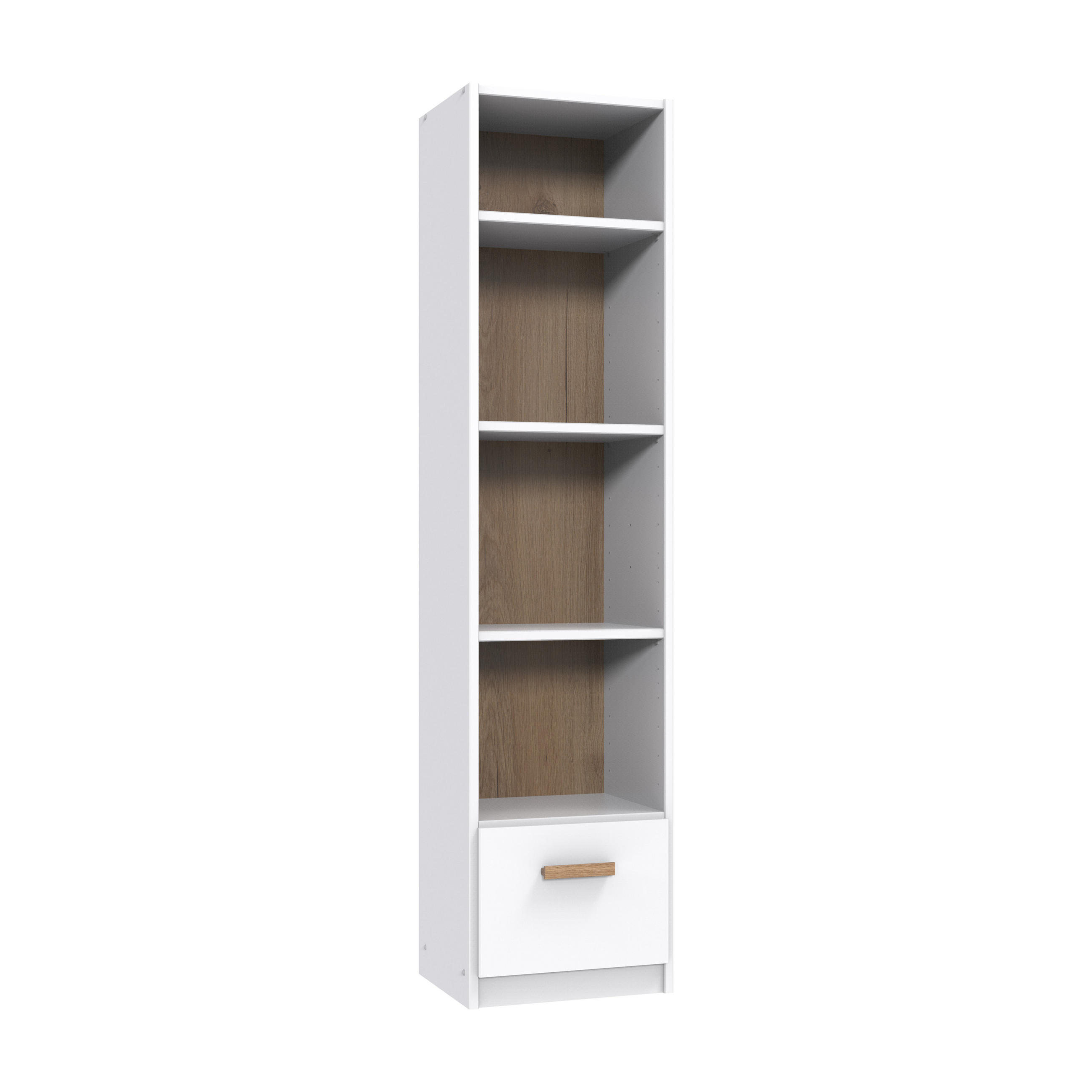 luma-home STOJAN s zásuvkami Š47/V197/H40 cm, ladící k dětskému pokoji v provedení bílá a dub (22811, 22812, 22813) / 22814-04