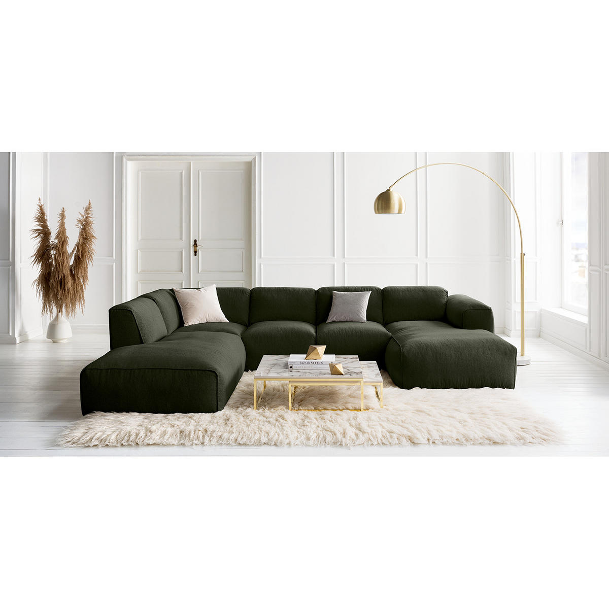 WOHNLANDSCHAFT mit Longchair - Schwarz/Grau, Kunststoff/Textil (325/71/235cm) - home24