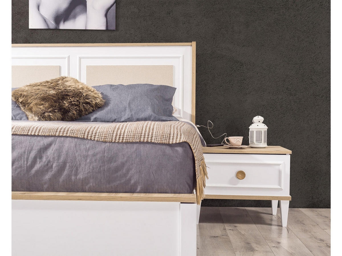 SCHLAFZIMMER AFRIN Schlafzimmer-Set, 4-teilig, Weiß, Bett mit Kopfteil 2 Nachttischen und Kommode - Weiß, Holzwerkstoff (160/119/200cm)