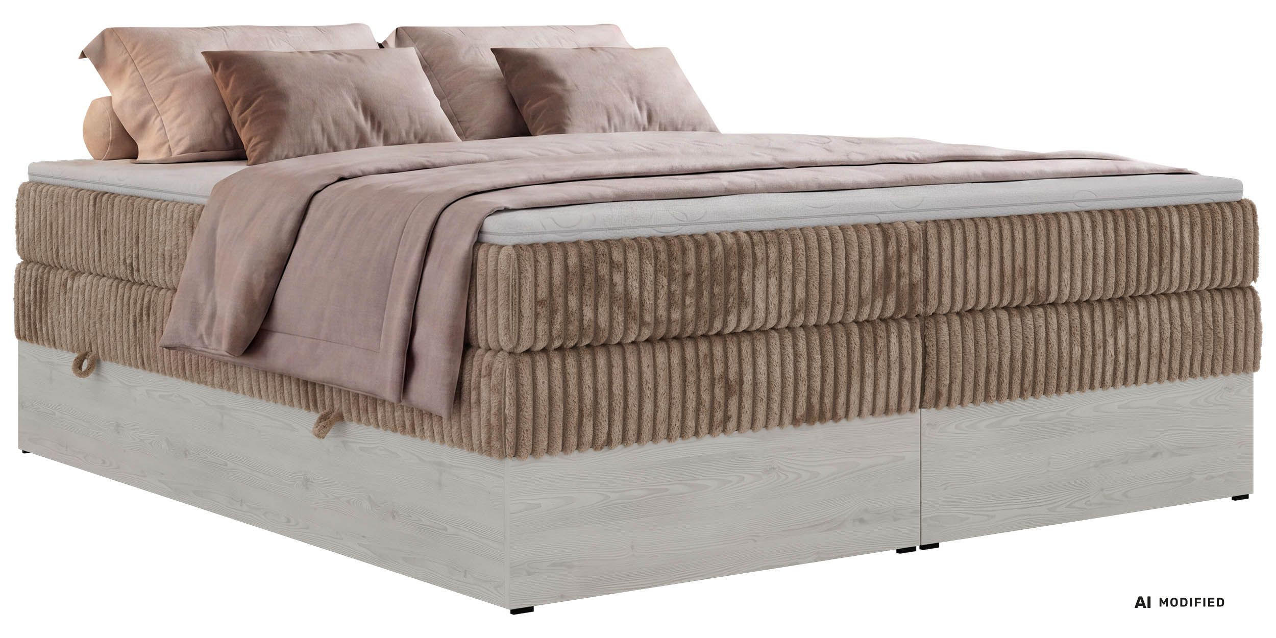 BOXSPRINGBETT NORDIC ZERO KING 200/200 - Braun Cord - Topper T25 - H4 - Schwarz/Braun, Kunststoff/Textil (200/200cm) - MKS