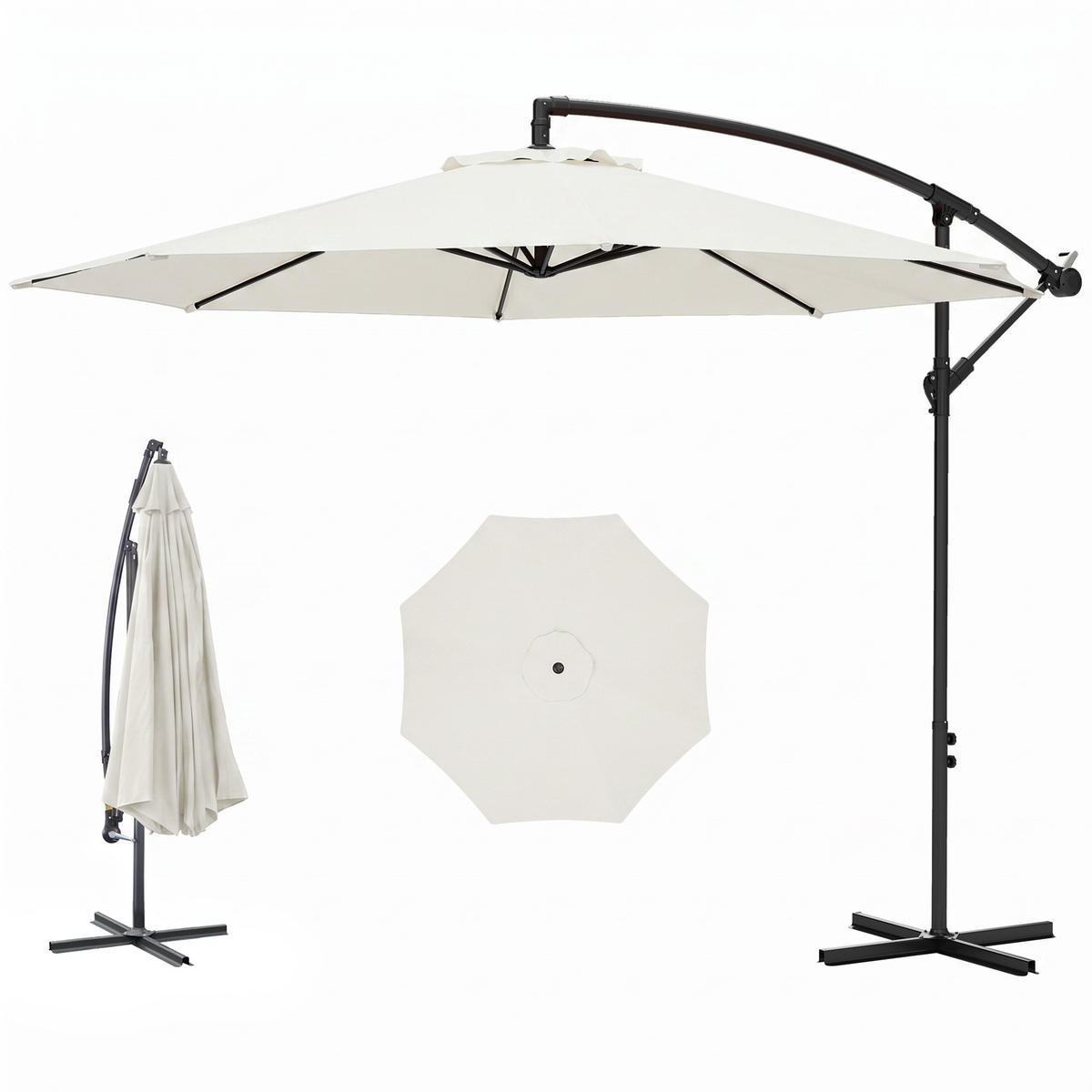 AMPELSCHIRM Dunkelblau 300/300/250 cm mit Kurbel - Creme, Metall (300/300cm) - PANGIVO