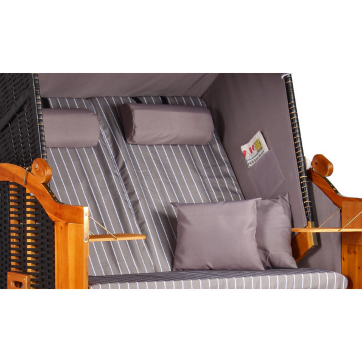 STRANDKORB Ostsee 2-Sitzer PE schwarz - Braun/Grau, Metall (120/160/80cm) - Mr. Deko