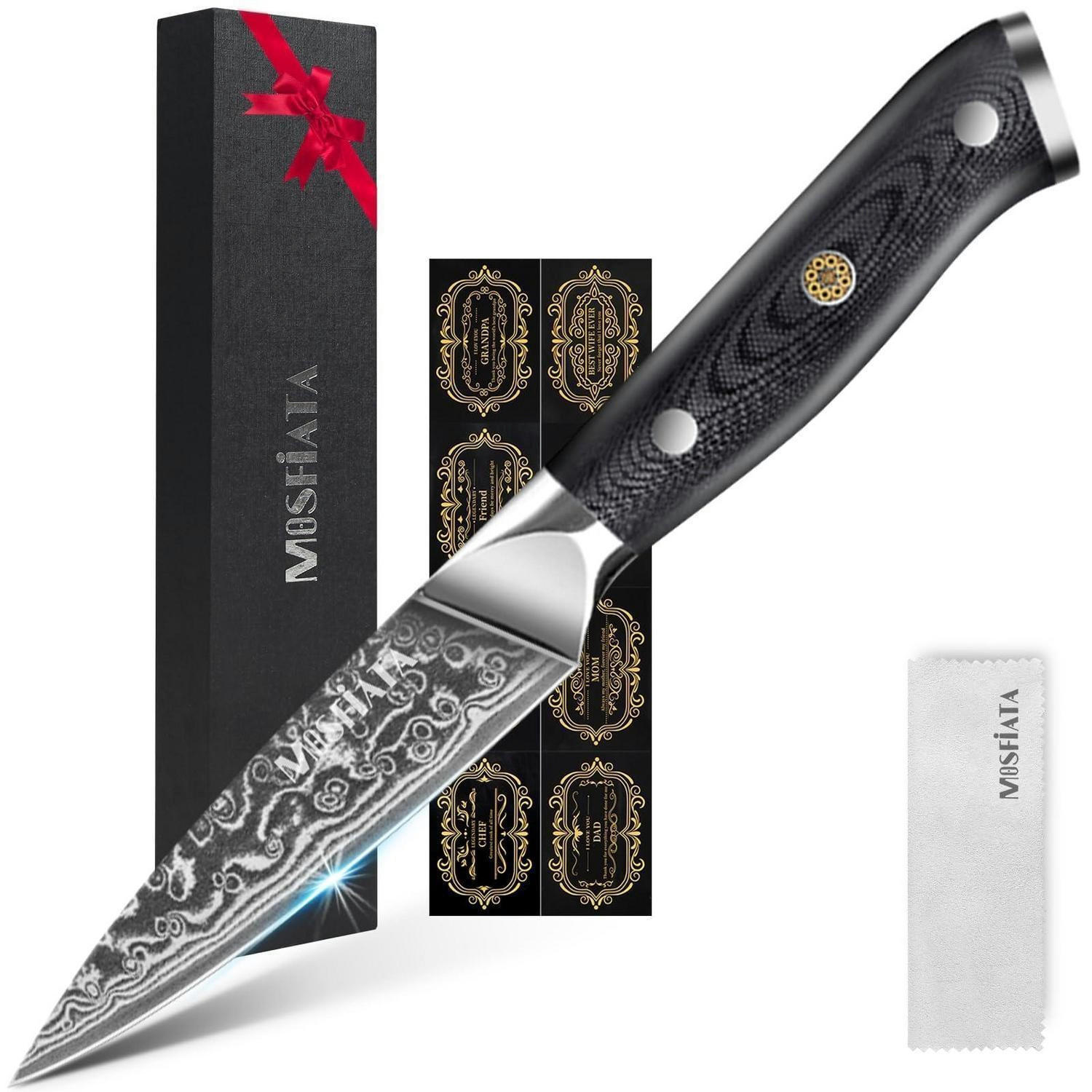 KÜCHENMESSER Damaststahl 9 cm VG10 G10-Griff Geschenkpaket - Silberfarben, Metall (20.3cm)