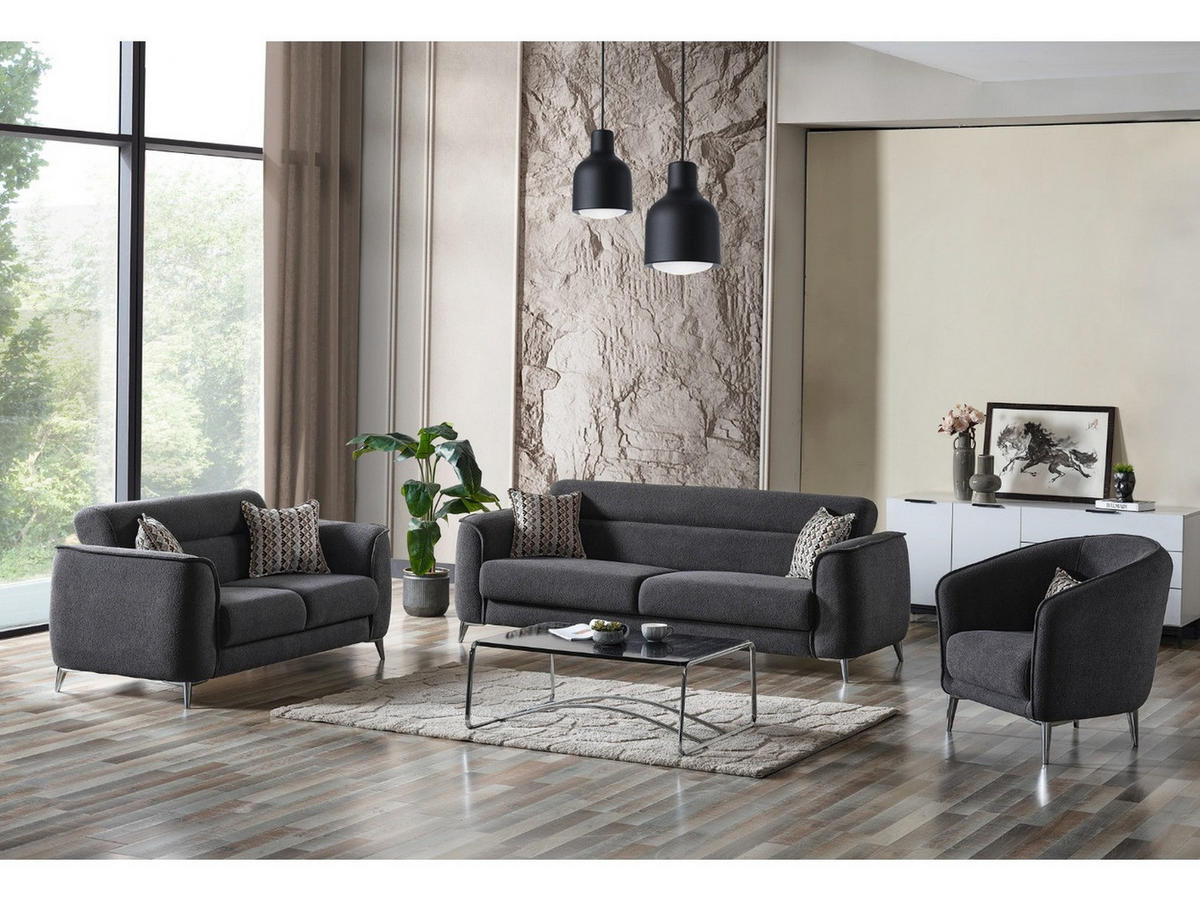 SITZGARNITUR Acapulco, Anthrazit Stellvariante 3+2+1 - Anthrazit, Holzwerkstoff/Kunststoff (237/87/98cm)