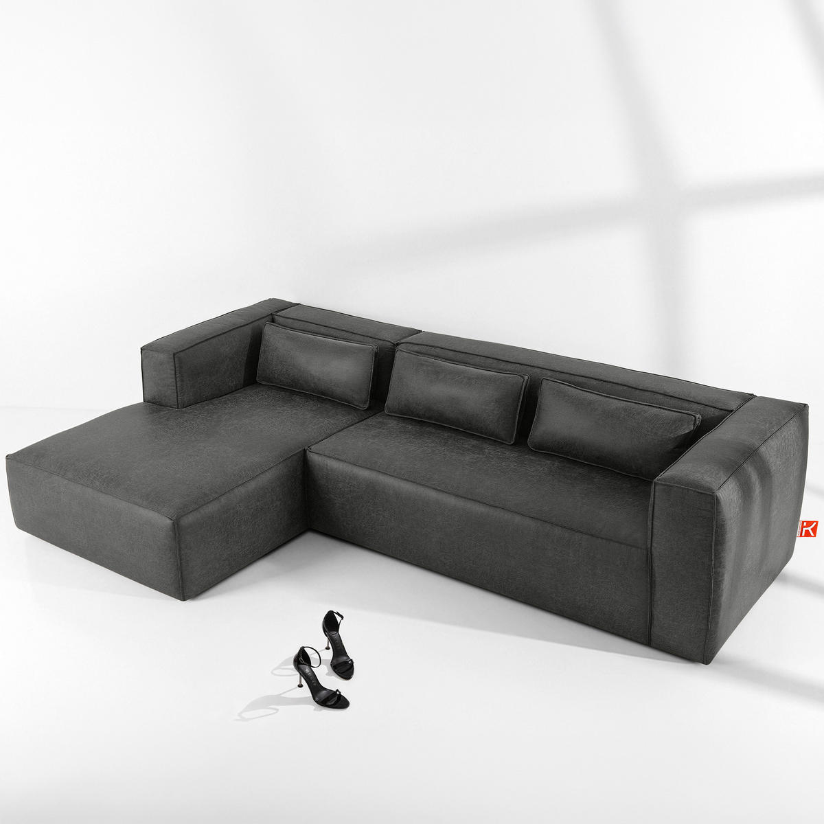 ECKSOFA LINKS FEROX, Dunkelgrau - Dunkelgrau, Holz/Holzwerkstoff (300/175cm) - KONSIMO®