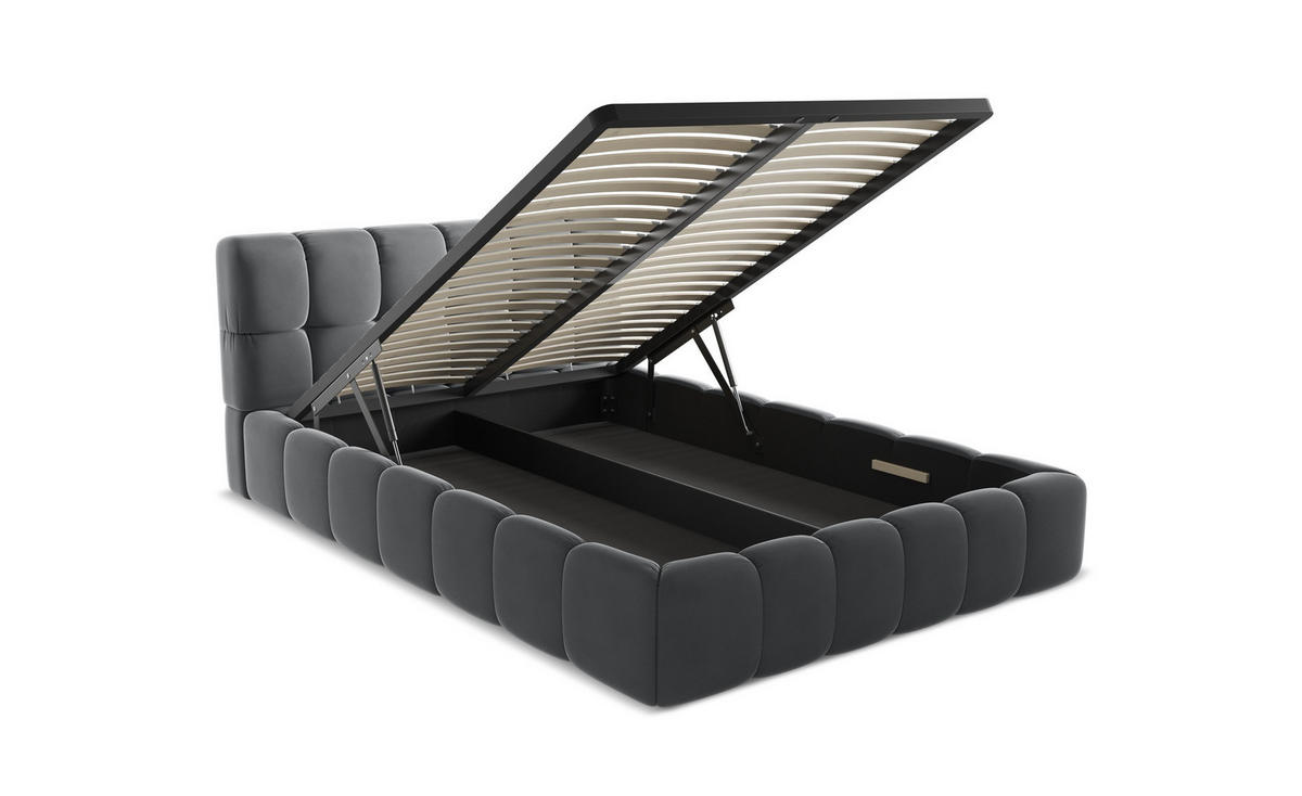 POLSTERBETT mit Bettkasten und Lattenrost 190x215 Grün - Schwarz/Olivgrün, Kunststoff/Textil (140/200cm) - Makamii