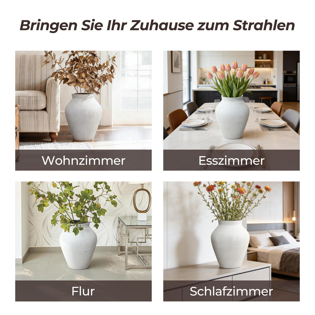 VASE Alba, 40 cm Hoch - Weiß, Naturmaterialien (40cm) - Hometopia