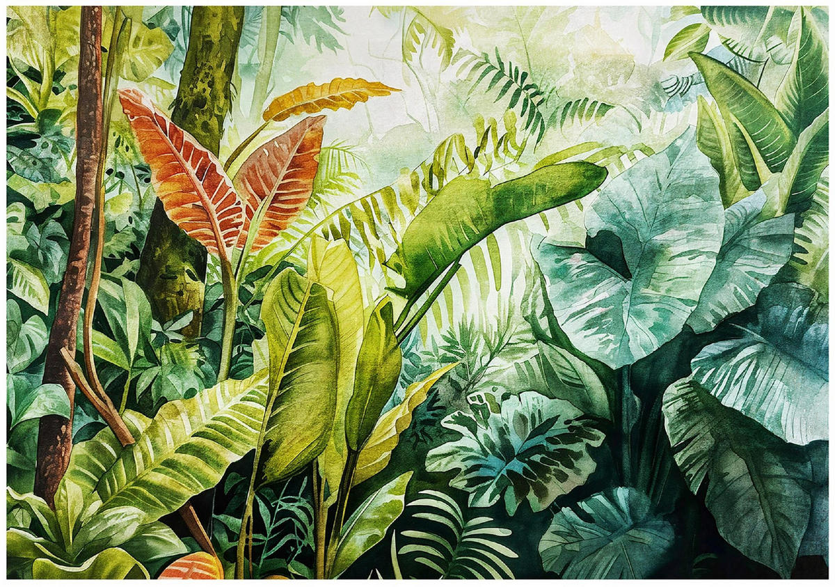 FOTOTAPETE Dschungel Blätter Grün 368x254 cm - Multicolor, Papier (368/254cm) - Wallarena