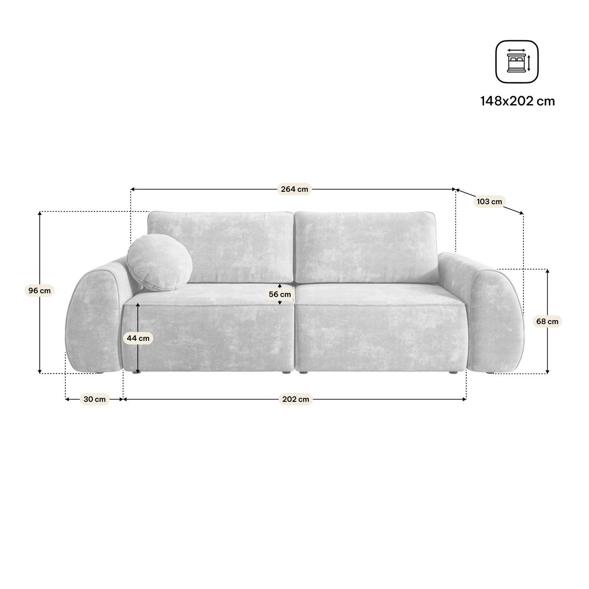 BETTSOFA ZEFEO Braun Chenille-Stoff mit Schlaffunktion - Braun, Textil (264/96/106cm) - MASSENO