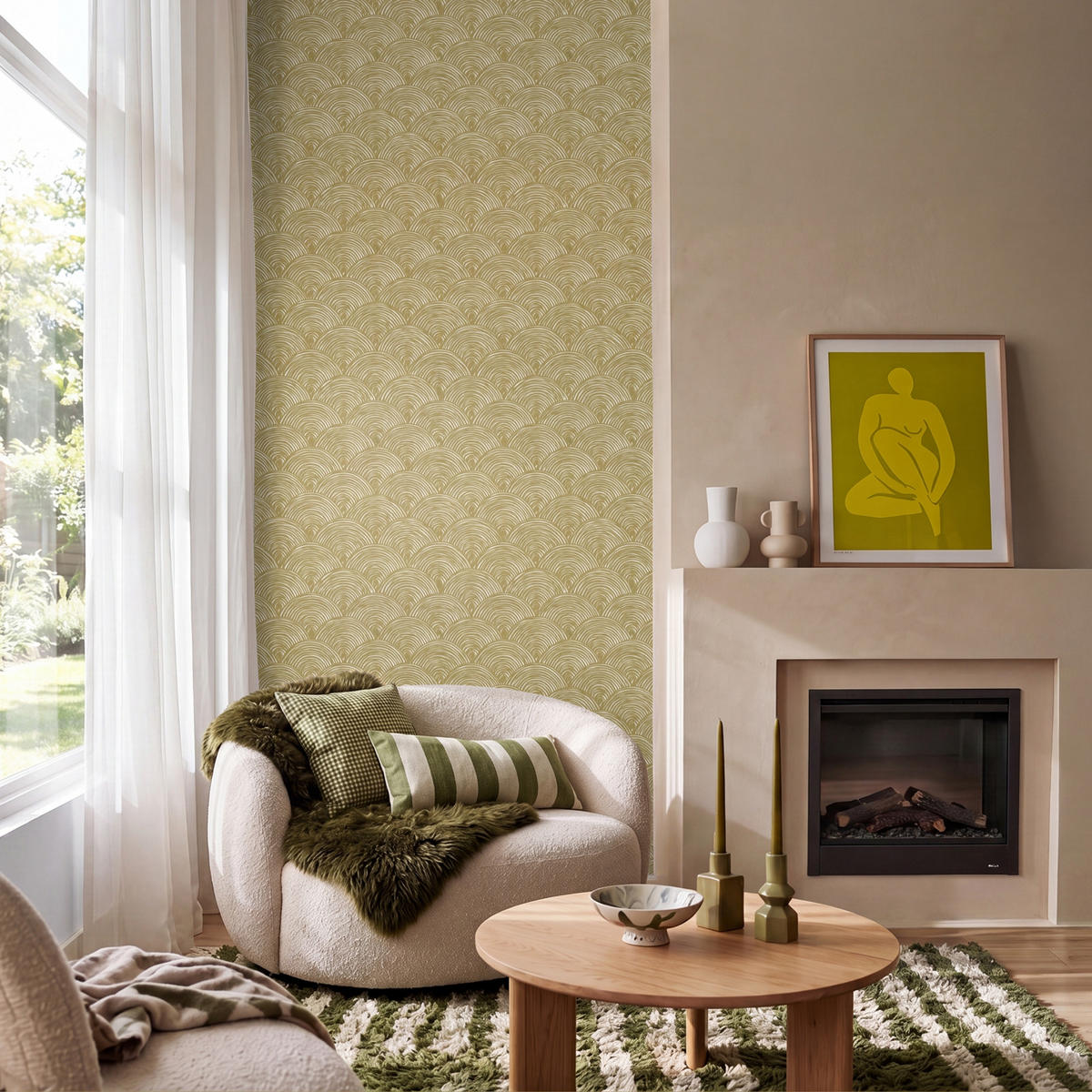 TAPETE - Fächer - Geometrisch - Grün - 100x200 cm - Goldfarben, Papier (100/200cm) - OnlyWow