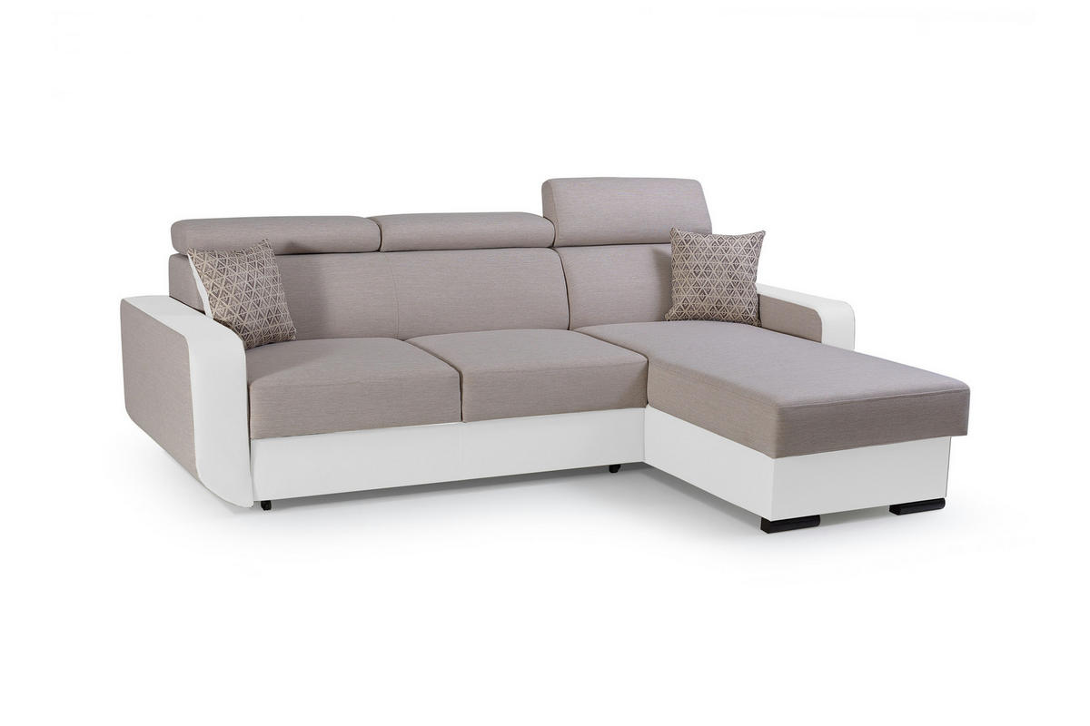ECKSOFA - Pedro - Beige + Weiß - Beige/Weiß, Textil (236/165cm) - Möblo