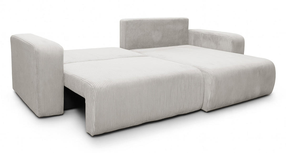 ECKSOFA mit Schlaffunktion Nellio L-Form universal mit Bettkasten Hellbeige Cord - Sandfarben/Schwarz, Kunststoff/Textil (245/145cm) - Homebook