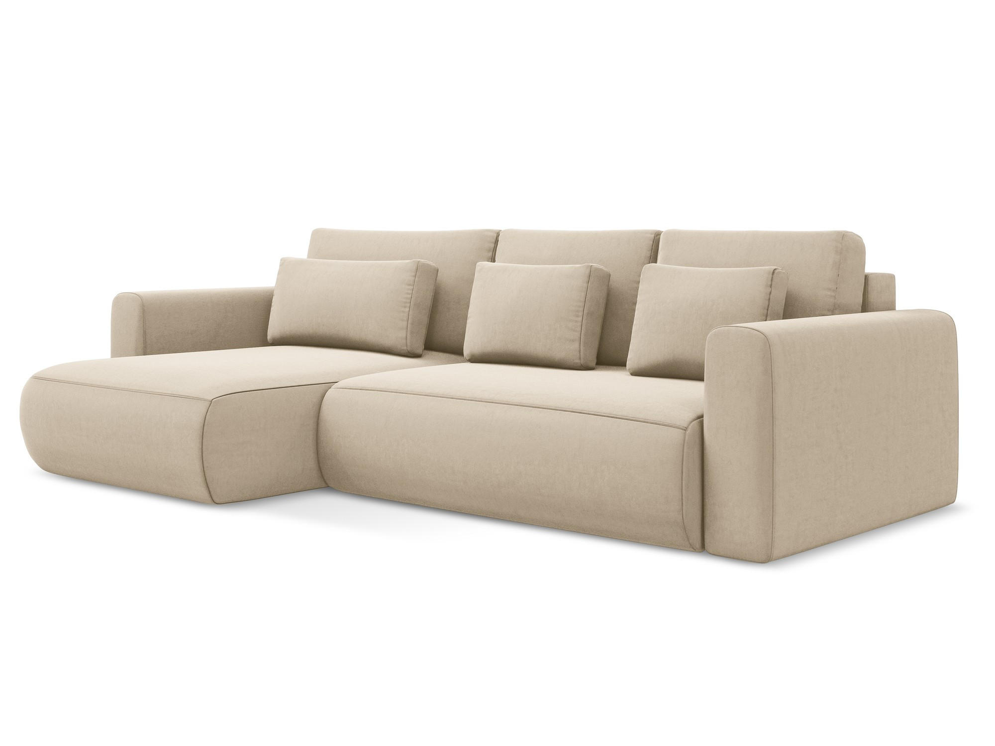 ECKSOFA mit Schlaffunktion Samt Stoff Beige - Beige/Creme, Kunststoff/Textil (149/278cm) - Makamii