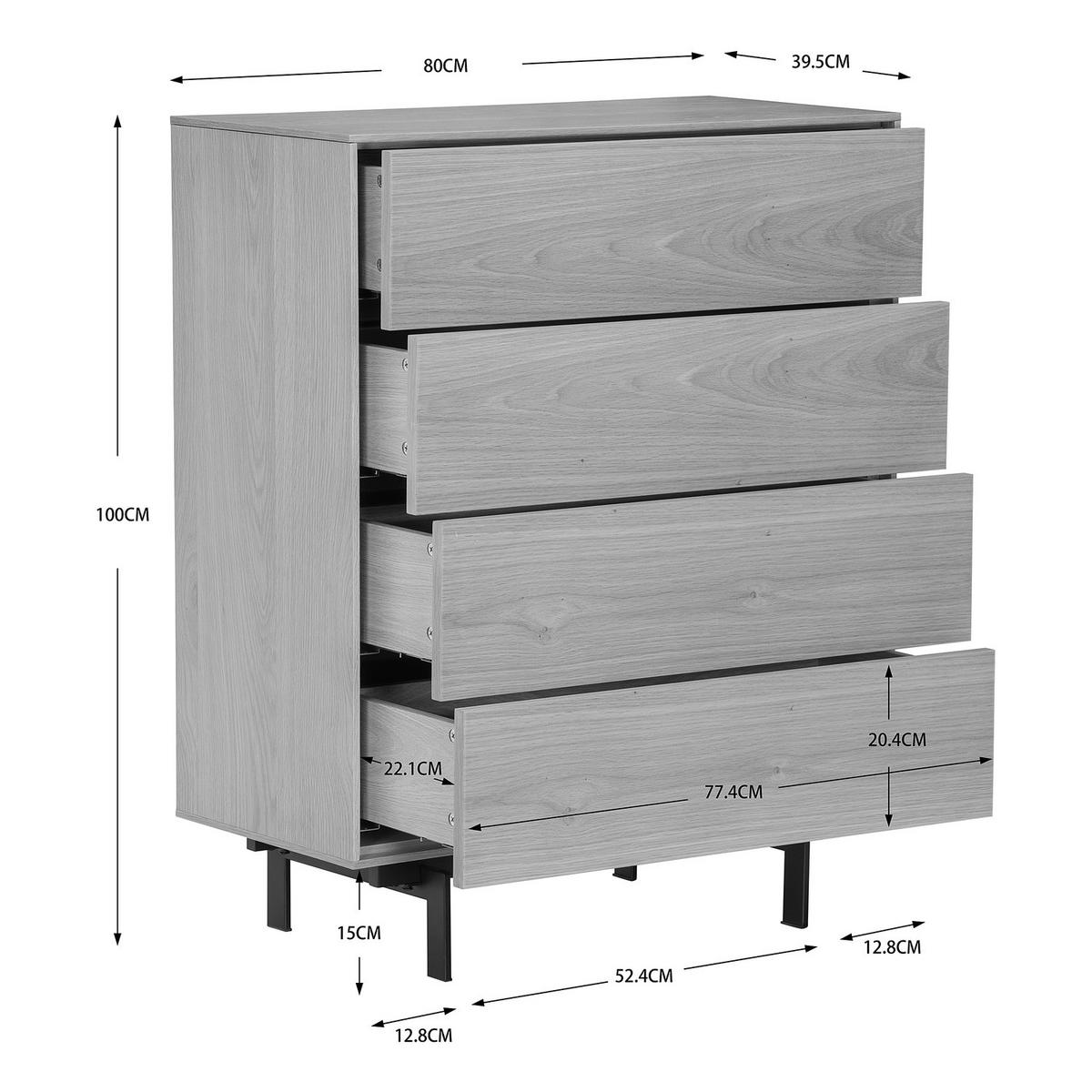 FURNIERTE KOMMODE - Dunkelgrau/Walnussfarben, Holzwerkstoff/Metall (80/100/40cm) - home24