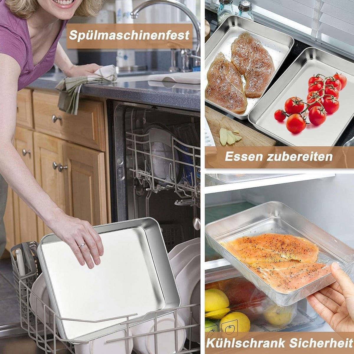 BACKBLECH 2er Set Edelstahl 23.8 x 18 x 5 cm - Silberfarben, Metall (17/5/23cm)