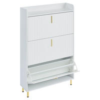 SCHUHKIPPER DE-37745 mit 3 Klappen und verstellbaren Böden Weiß - Weiß, Holzwerkstoff (80/123.5/23.5cm) - ComfortXL