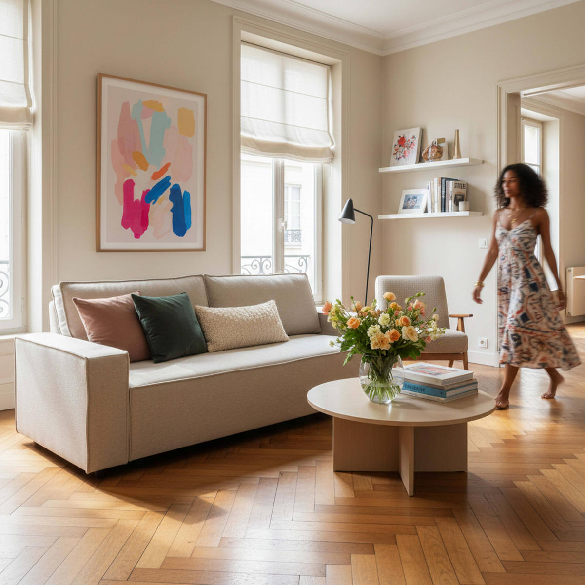 SOFA 3-Sitzer, Beigefarbe - Beige, Textil (93/82/220cm) - Oviala