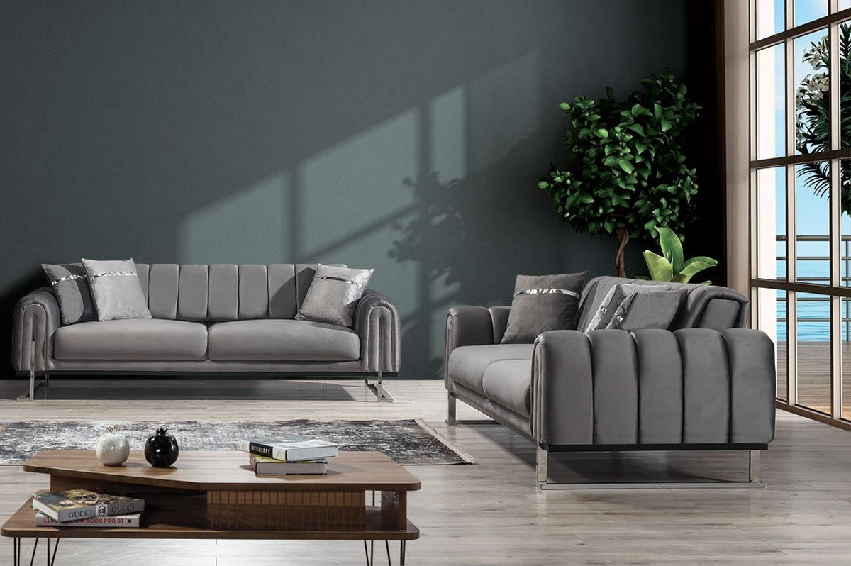 SITZGARNITUR Wave, Grau Stellvariante 3+2 - Grau, Textil (225/78/95cm) - Villa Möbel