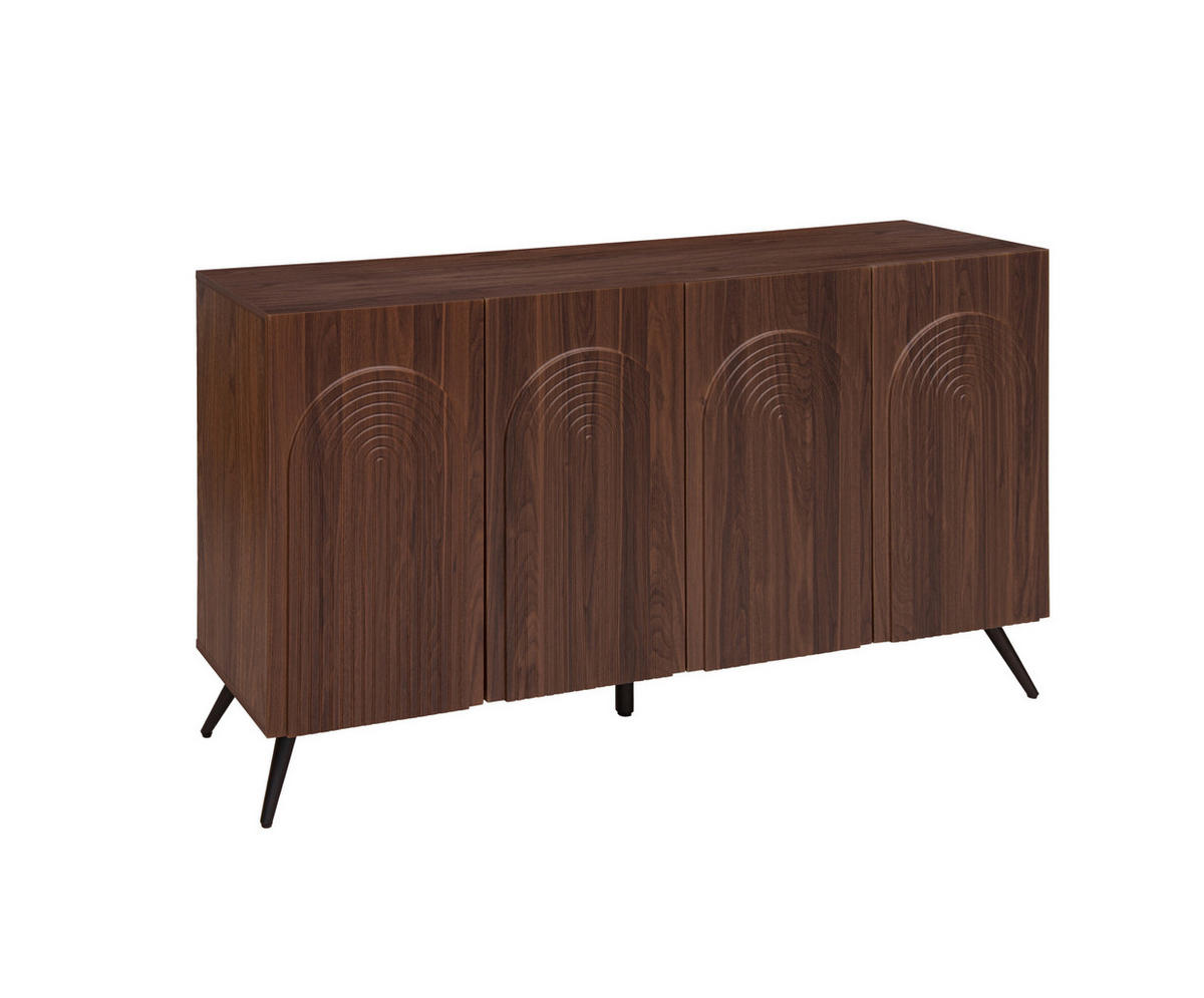 SIDEBOARD mit 4 Türen, verstellbaren Einlegeböden, 3D-Rillen und Magnetverschluss, Walnussbraun - Walnussfarben, Holzwerkstoff (150/83/38cm) - Redom