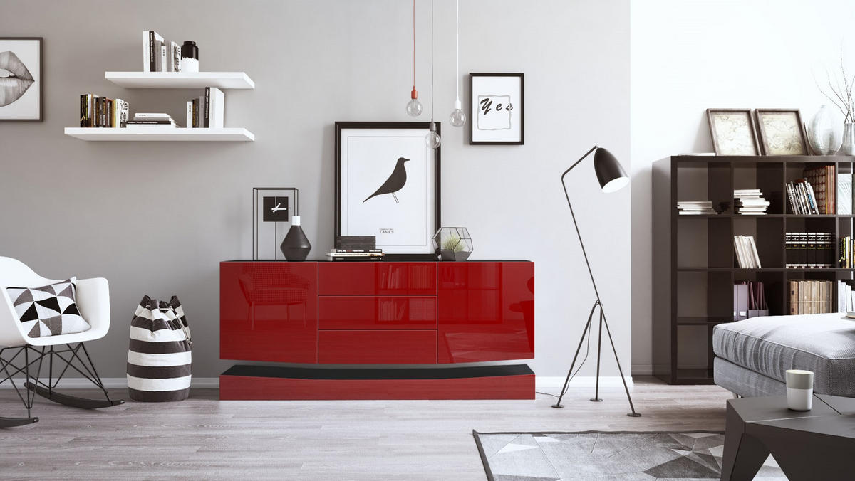 SIDEBOARD City Fronten in Bordeaux Hochglanz - Bordeaux, Holzwerkstoff (178/82/39cm) - Vladon