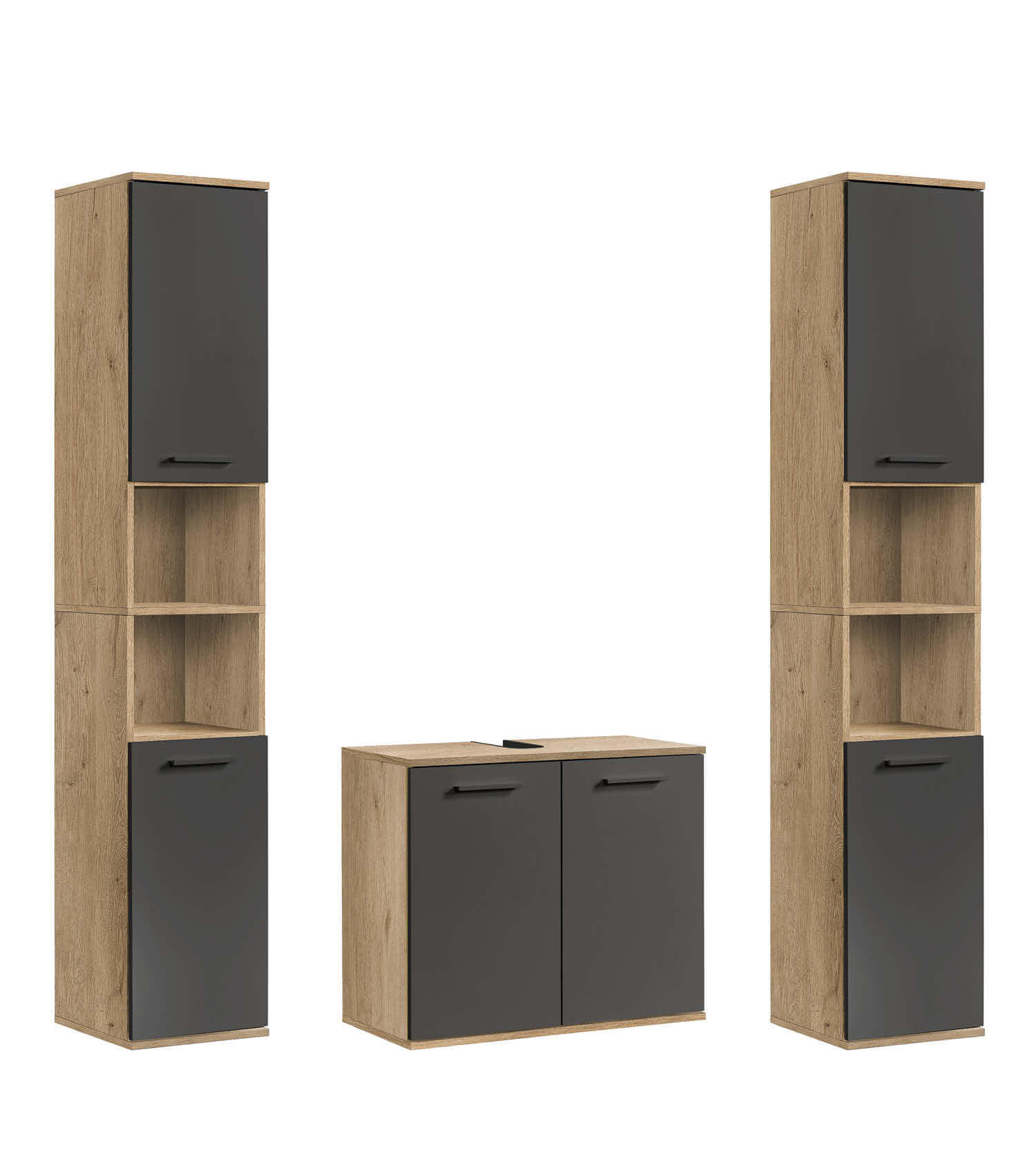 BADMÖBEL-SET 3-teilig Der Steuermann - Anthrazit, Holzwerkstoff (136/180/34cm) - Mokebo