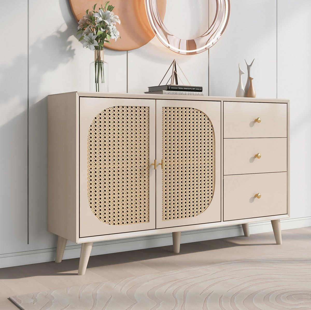 SIDEBOARD mit 2 Türen und 3 Schubladen 120 cm Off White - Weiß, Holzwerkstoff (120/82.5/40cm) - Meubliv