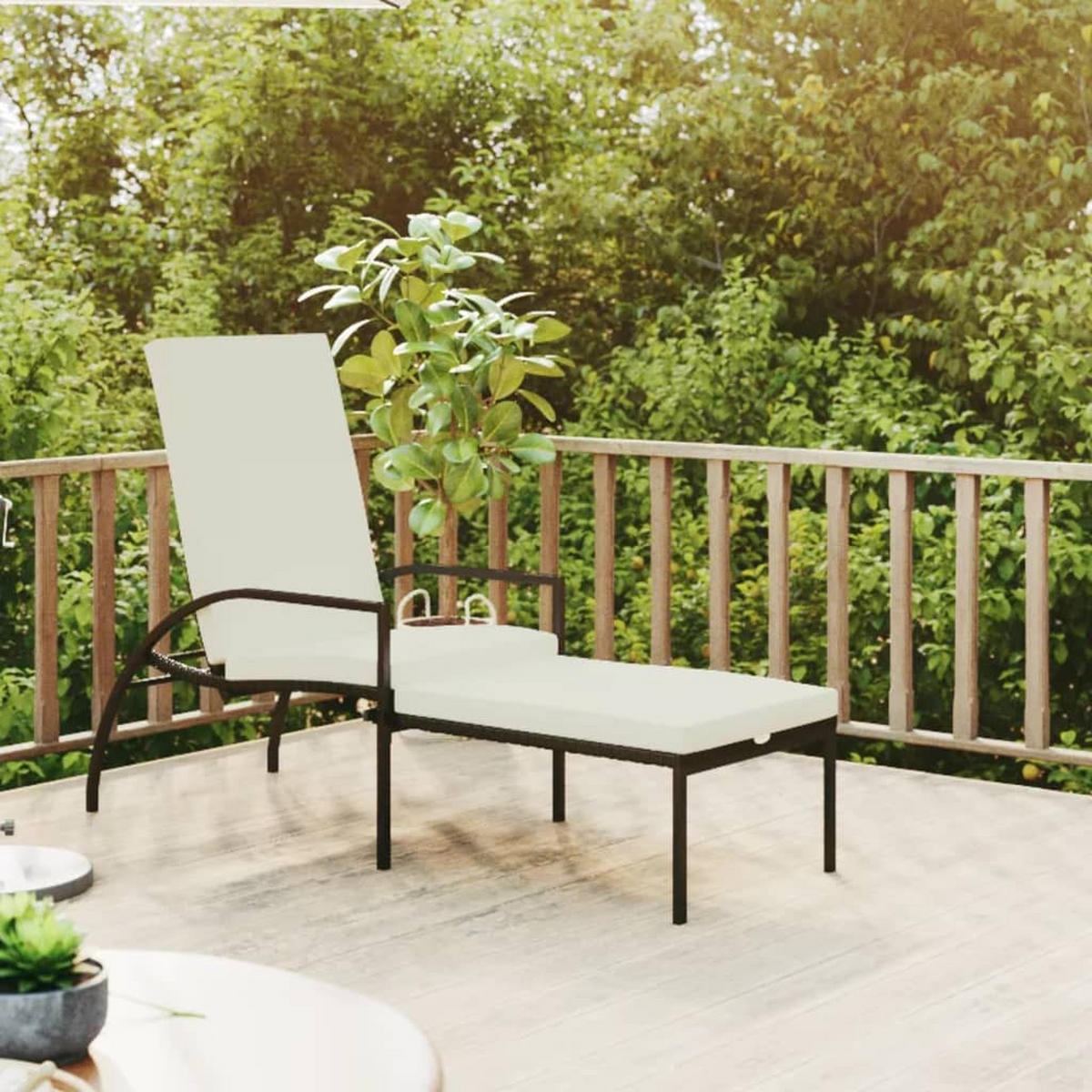 SONNENLIEGE mit Fußhocker PE-Rattan Schwarz - Schwarz, Kunststoff (60/102/195cm) - furnicato