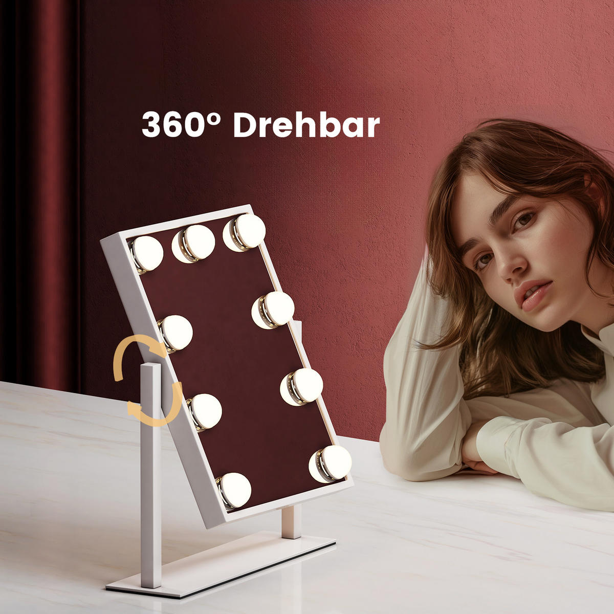 KOSMETIKSPIEGEL Rechteckiger mit Beleuchtung, Weiß, 30/25 cm - Weiß, Glas (25/8.5/30cm) - EMKE