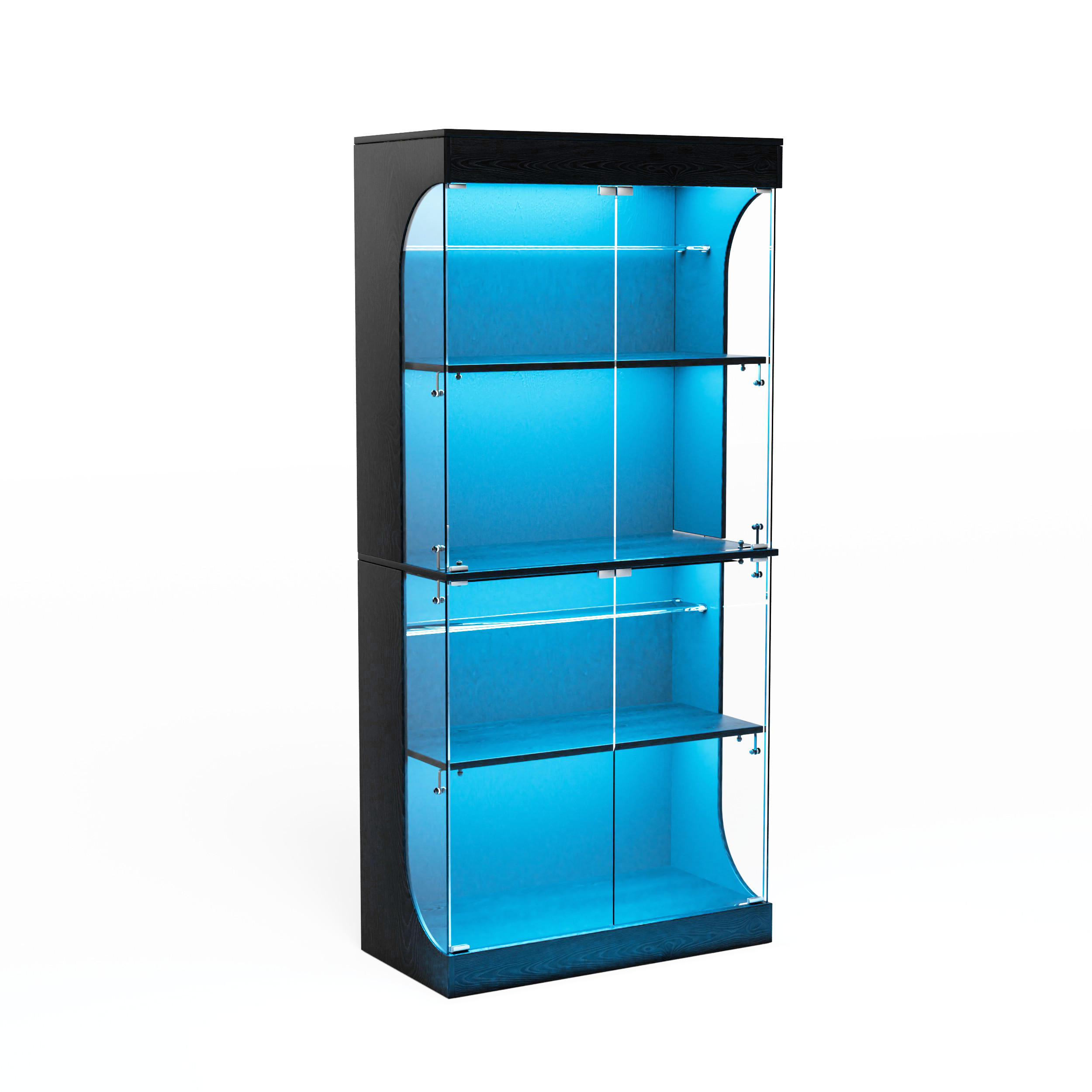 VITRINE 80/35/165 cm schwarz aus Glas und Holzwerkstoff mit LED und Ladestation - Schwarz, Glas (80/165/35cm) - OKWISH