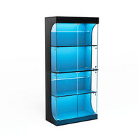 VITRINE 80/35/165 cm schwarz aus Glas und Holzwerkstoff mit LED und Ladestation - Schwarz, Glas (80/165/35cm) - OKWISH