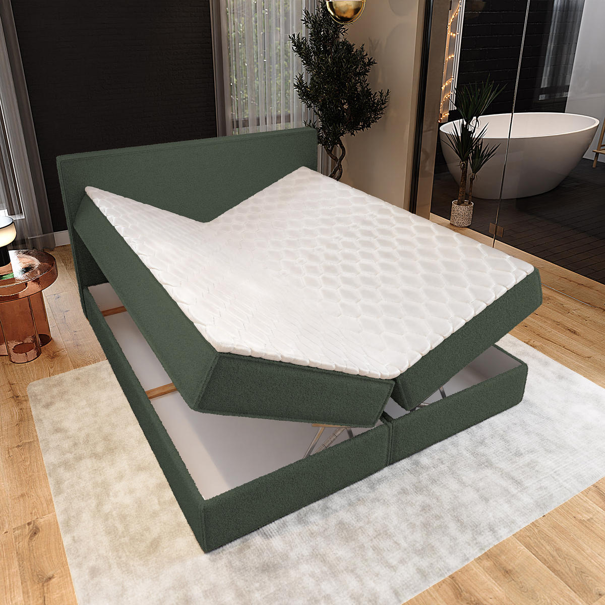 BOXBETT PELLIO 160x200 cm mit Matratze und Topper - Grün - Grün, Holz (160/200cm) - MASSENO