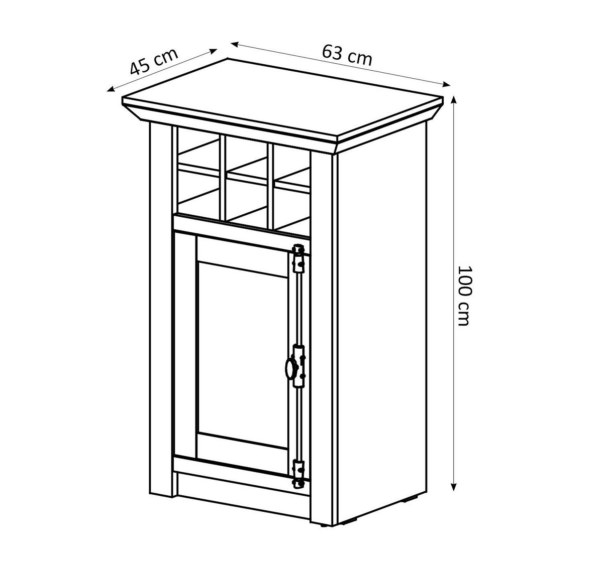 FLASCHENSCHRANK Westerland pinie weiß 63 / 45 / 100cm - Weiß/Pinienfarben, Holzwerkstoff/Metall (63/100/45cm) - Feldmann-Wohnen