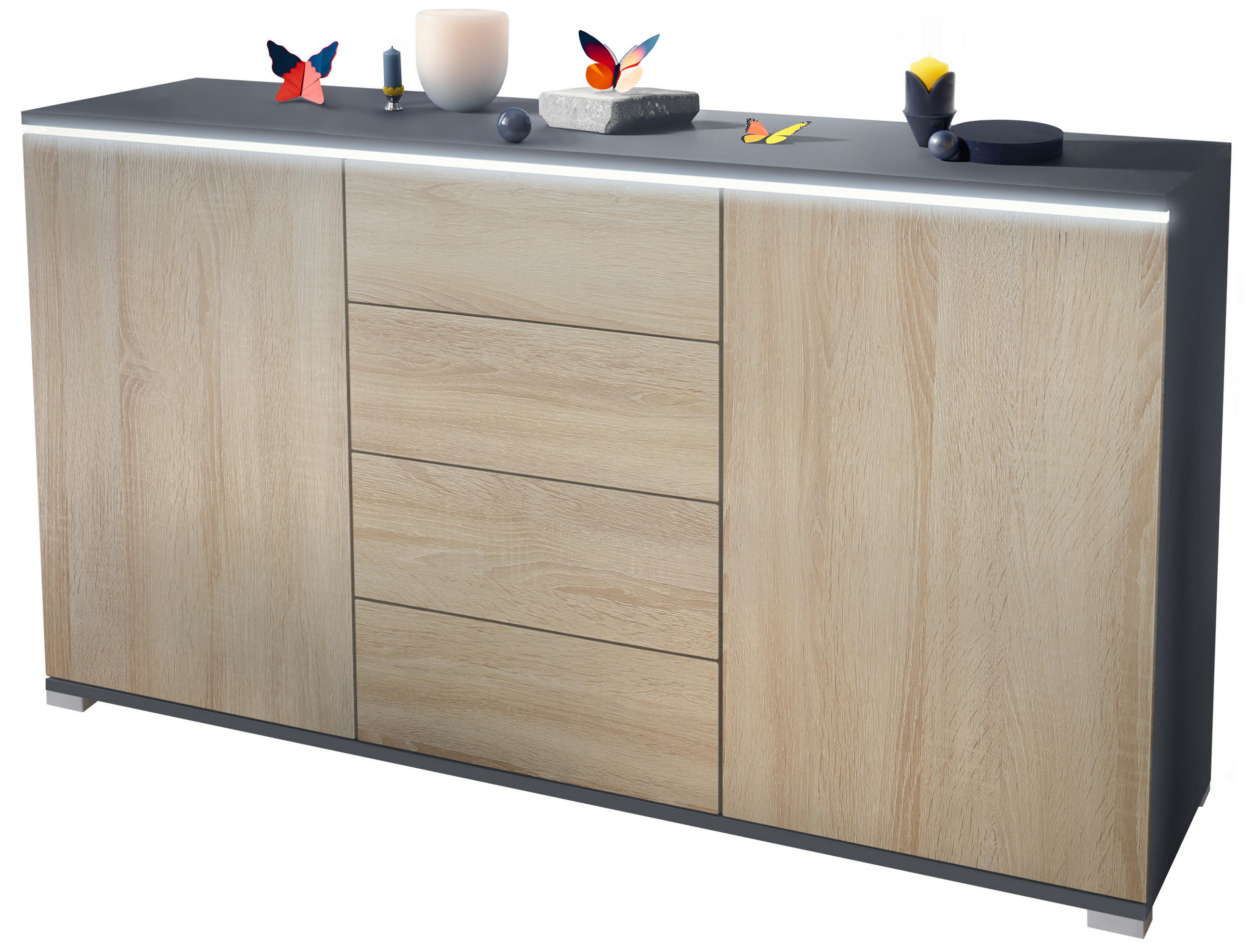 SIDEBOARD Faro Eiche sägerau - Eiche San Remo, Holzwerkstoff (138.5/75.5/35cm) - Vladon