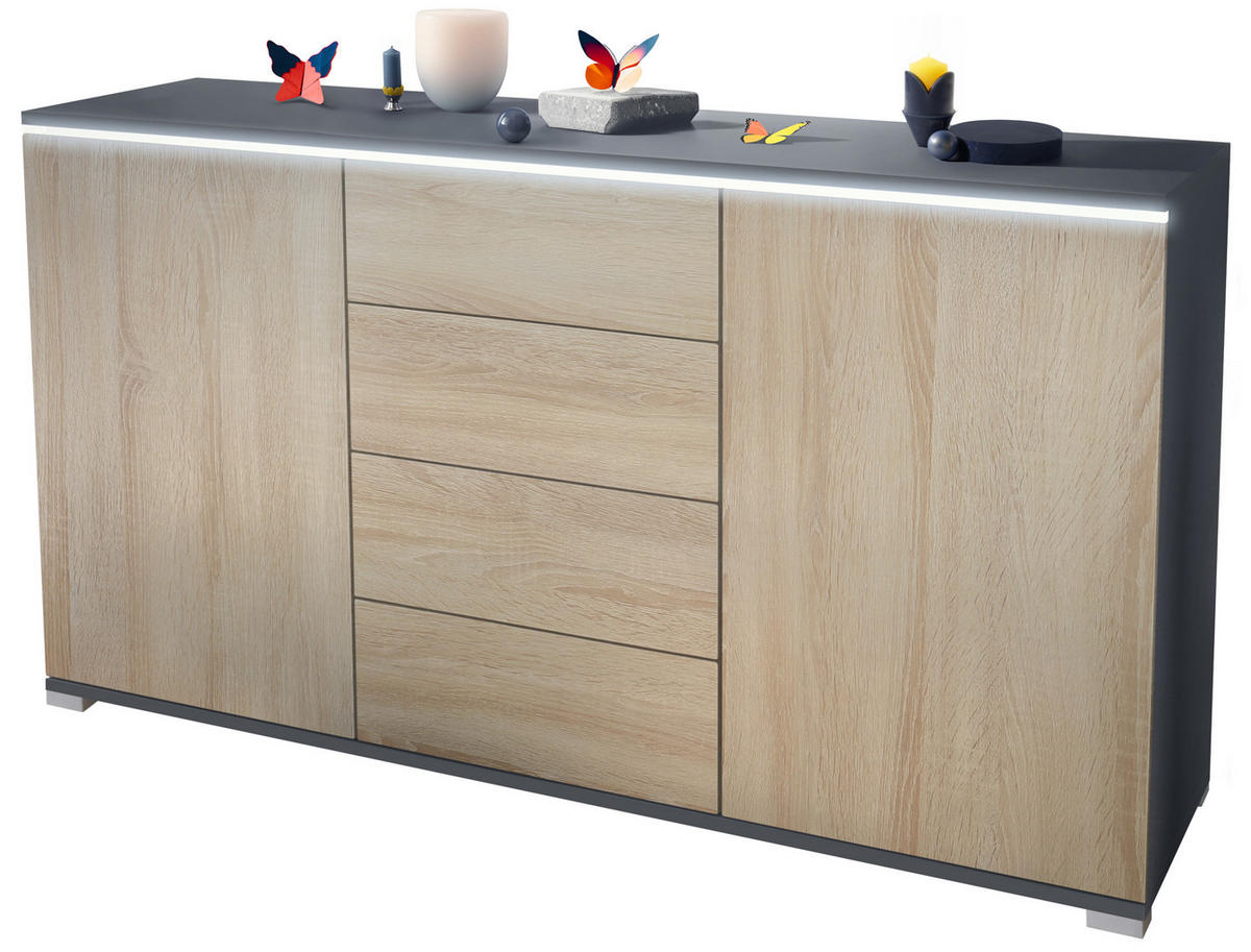 SIDEBOARD Faro Eiche sägerau - Eiche San Remo, Holzwerkstoff (138.5/75.5/35cm) - Vladon