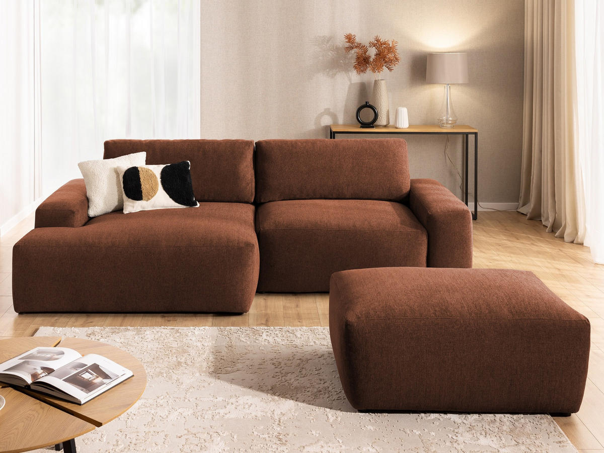 HOCKER Lennon aus Braun Strukturstoff mit vielseitiger Nutzung - Schwarz/Braun, Holz/Kunststoff (102/42/76cm) - S-Style