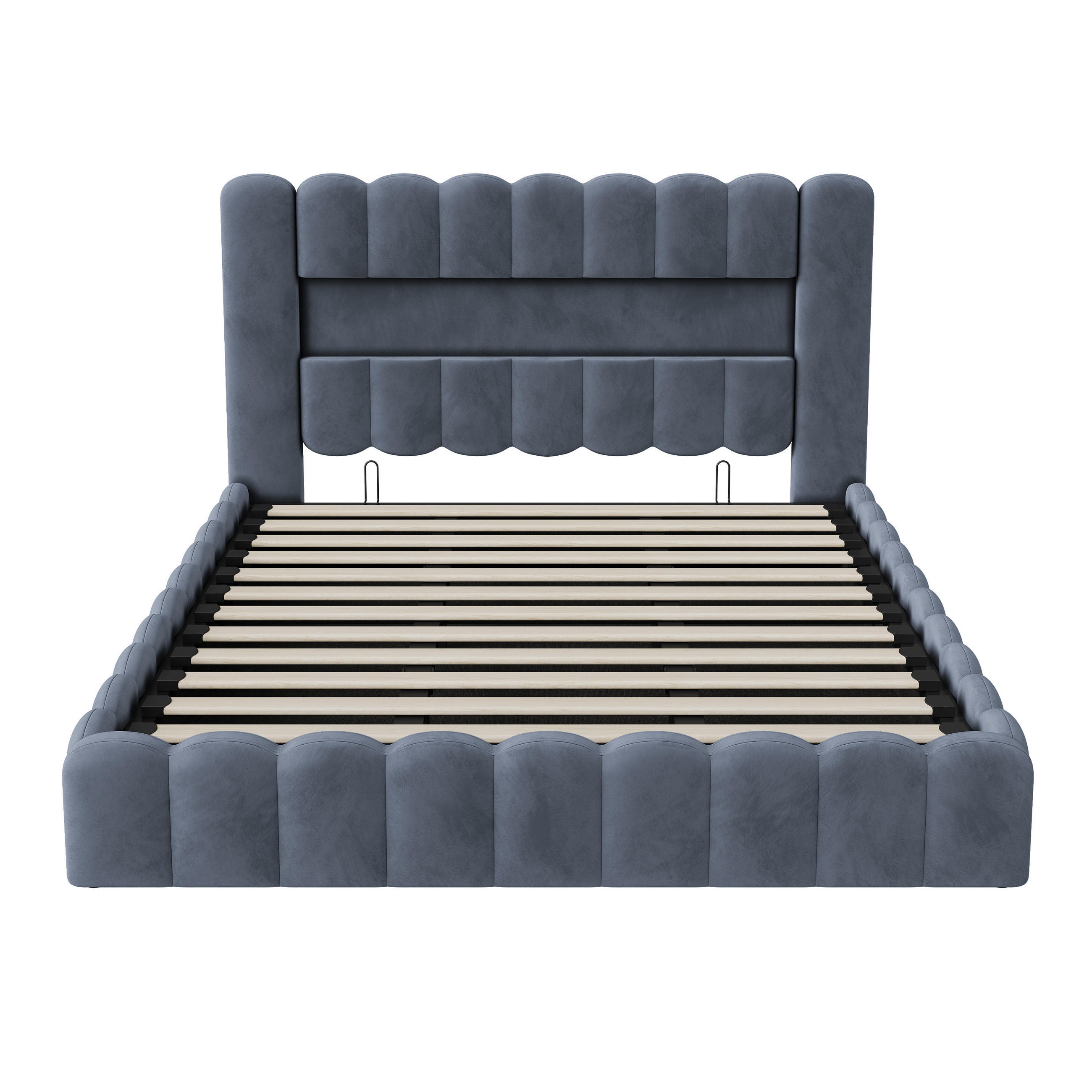 POLSTERBETT Bogen-Design 180/200 cm mit Gaslift-Bettkasten & USB Samtoptik Grau - Grau, Textil (180/200cm) - Creahappy