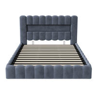POLSTERBETT Bogen-Design 180/200 cm mit Gaslift-Bettkasten & USB Samtoptik Grau - Grau, Textil (180/200cm) - Creahappy