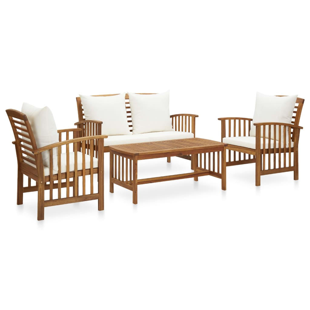 GARTEN-LOUNGE-SET 4-teilig Mit Auflagen Massivholz Akazie - Creme/Braun, Holz/Textil - vidaXL