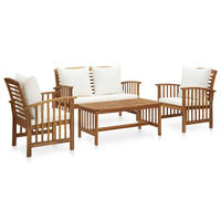 GARTEN-LOUNGE-SET 4-teilig Mit Auflagen Massivholz Akazie - Creme/Braun, Holz/Textil - vidaXL