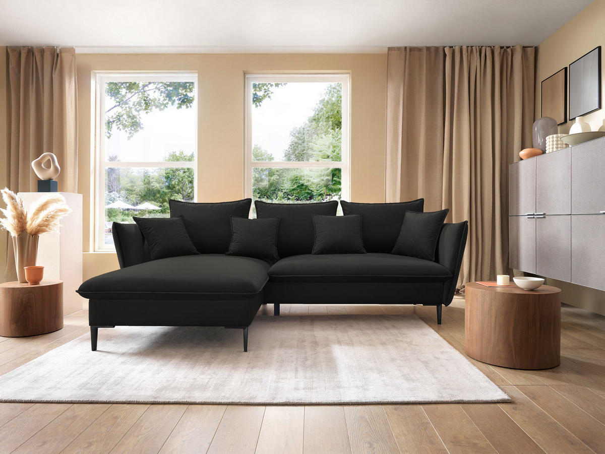 ECKSOFA GLOSS mit Schlaffunktion, Ottomane & goldenen Füßen – Samtsofa im GLOSSour-Stil mit Zierkissen, 258x167x91cm, Linke, BEIGE - Cappuccino, Holz/Textil (167/258cm) - DomoHome