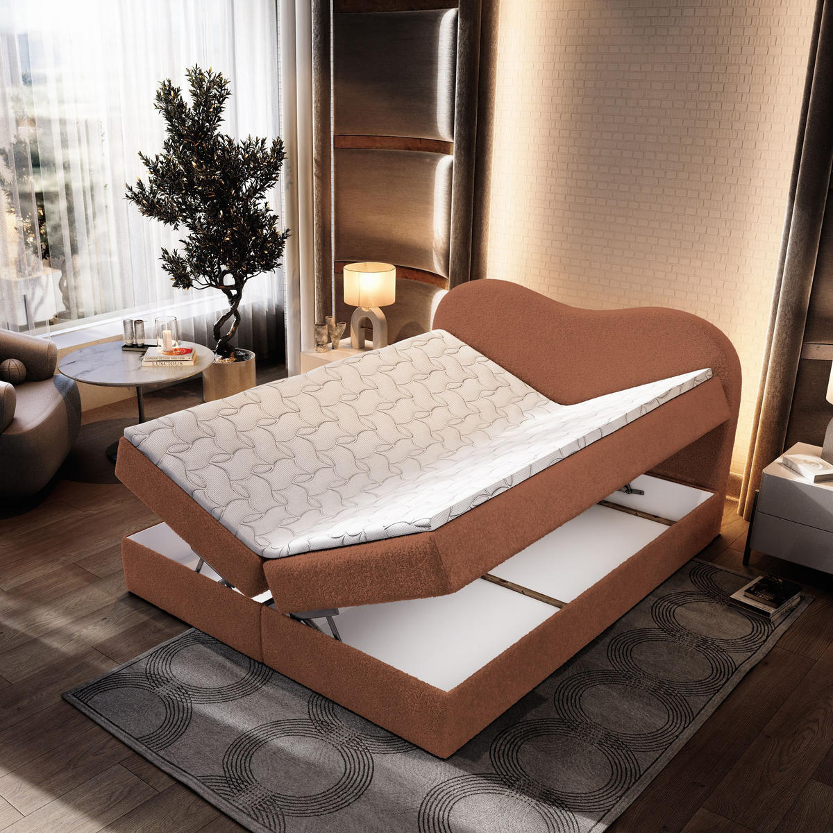 BOXBETT FLUVIA N 180x200 cm mit Matratze und Topper - Orange - Orange, Holz (180/200cm) - MASSENO