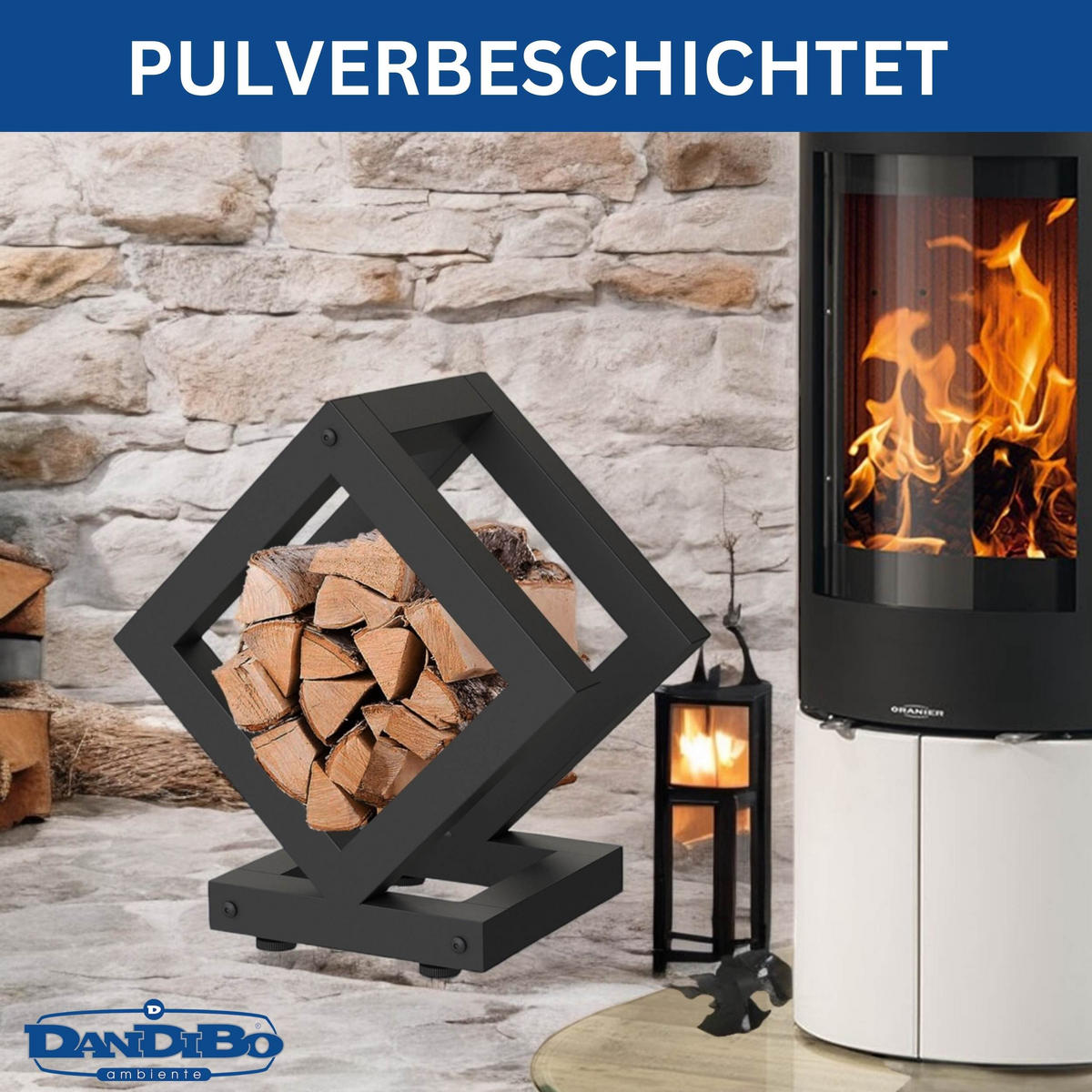KAMINHOLZREGAL für Innen Metall Schwarz Würfel - Schwarz, Metall (50/55/30cm) - DanDiBo