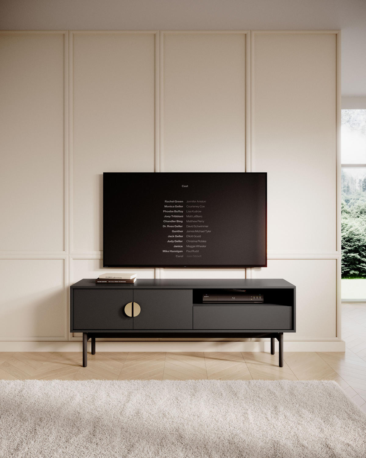 TV-SCHRANK Stoon Schwarz mit Schublade 154 cm - Goldfarben/Schwarz, Holzwerkstoff/Metall (154/57/38cm) - Selsey