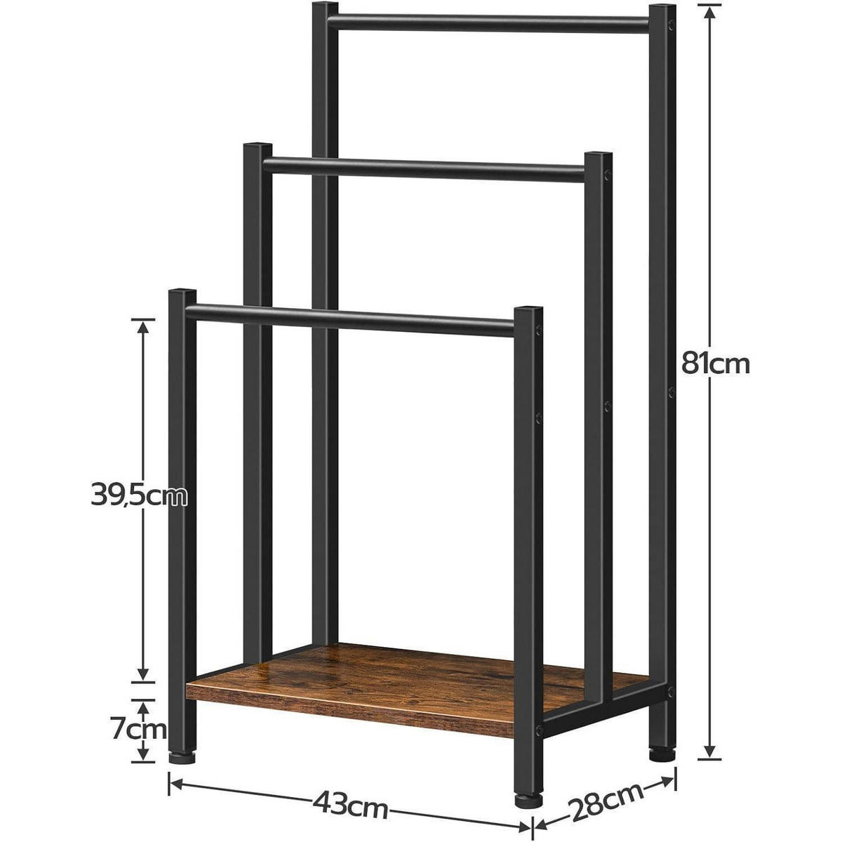 HANDTUCHSTÄNDER mit Ablage Industriestil Dunkelbraun/Schwarz 43 x 28 x 81 cm - Multicolor, Metall (28/81/43cm)