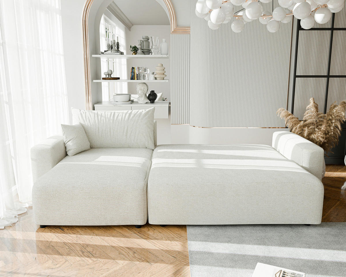 ECKSOFA mit Schlaffunktion und Bettkasten, Beige - Beige, Holzwerkstoff/Textil (145/278cm) - Idohome