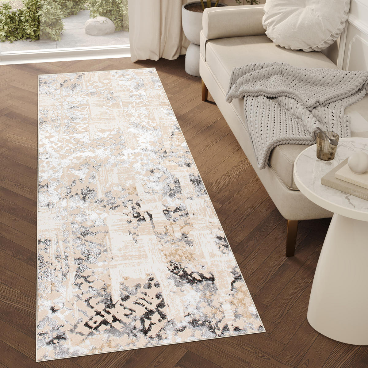 LÄUFER Crystal Hellgrau Marmor Optik 80/500 cm - Hellgrau, Textil (80/500cm) - Tapiso
