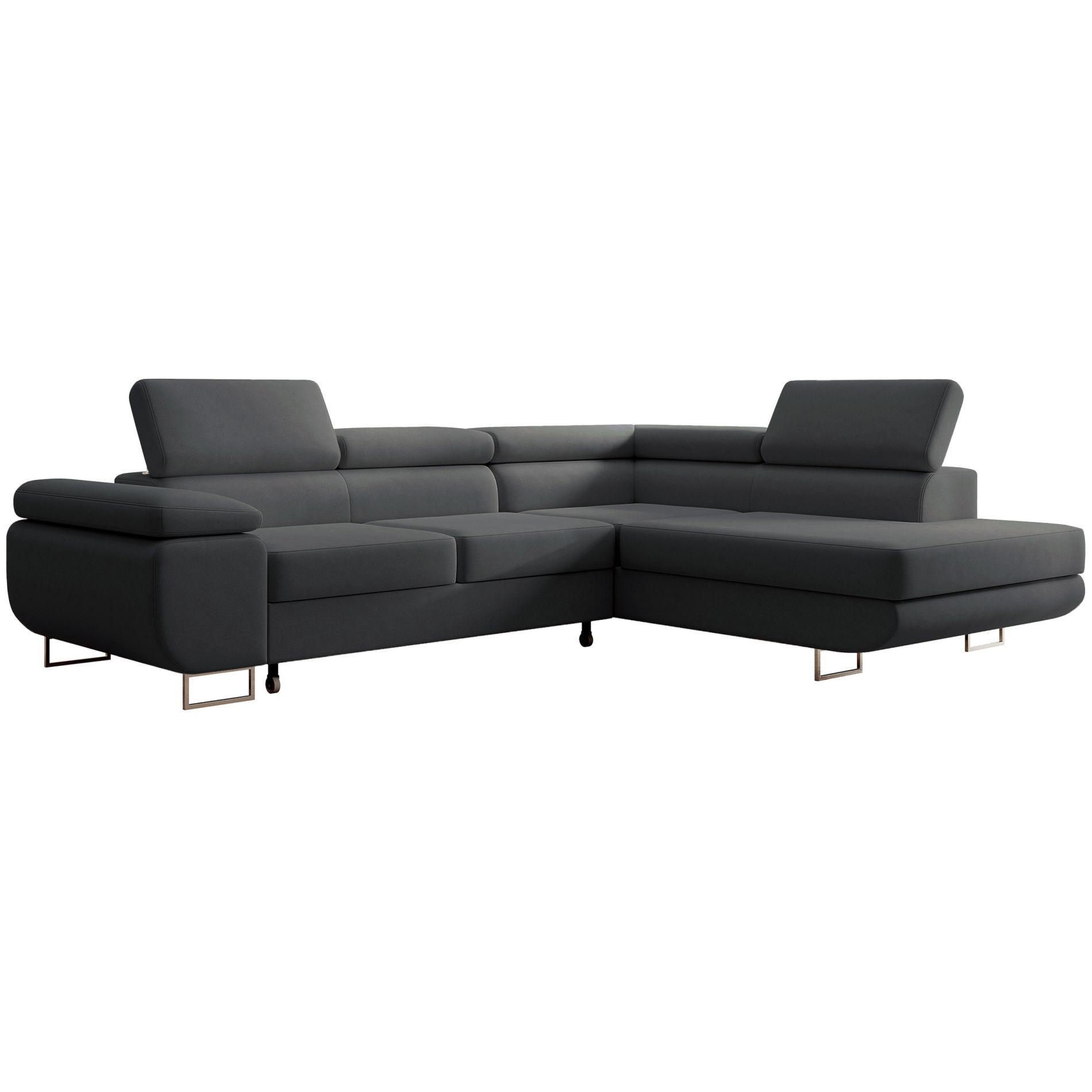 ECKSOFA Stevil Dunkelgrau Velours - Dunkelgrau/Silberfarben, Textil/Metall (275/203cm) - Selsey