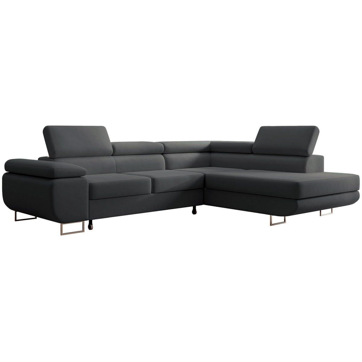 ECKSOFA Stevil Dunkelgrau Velours - Dunkelgrau/Silberfarben, Textil/Metall (275/203cm) - Selsey