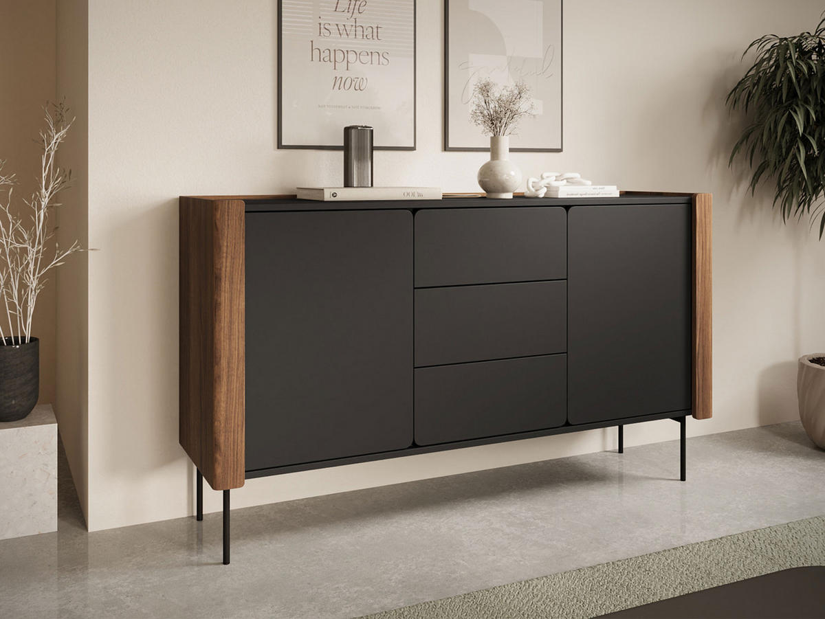 SIDEBOARD Wrap KSZ141 - Nussbaumfarben/Schwarz, Holzwerkstoff/Metall (142/83/40cm) - MIRJAN24